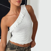 BXOXO Womens Y2K Lace Shirt One Off Shoulder Going Out Crop Tops Basic Sexy Slim Fit Tank Top Y2K Fairycore Crop Tops